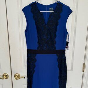 Gabby Skye Royal Blue Sheath Dress with Black Lace Sz 10 New with Tags